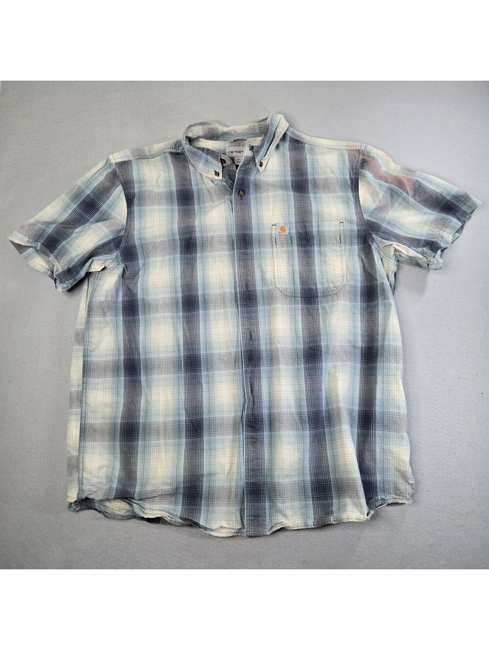 Carhartt Mens XL Regular Relaxed Fit Plaid Short Sleeve Button-Up Shirt Pockets